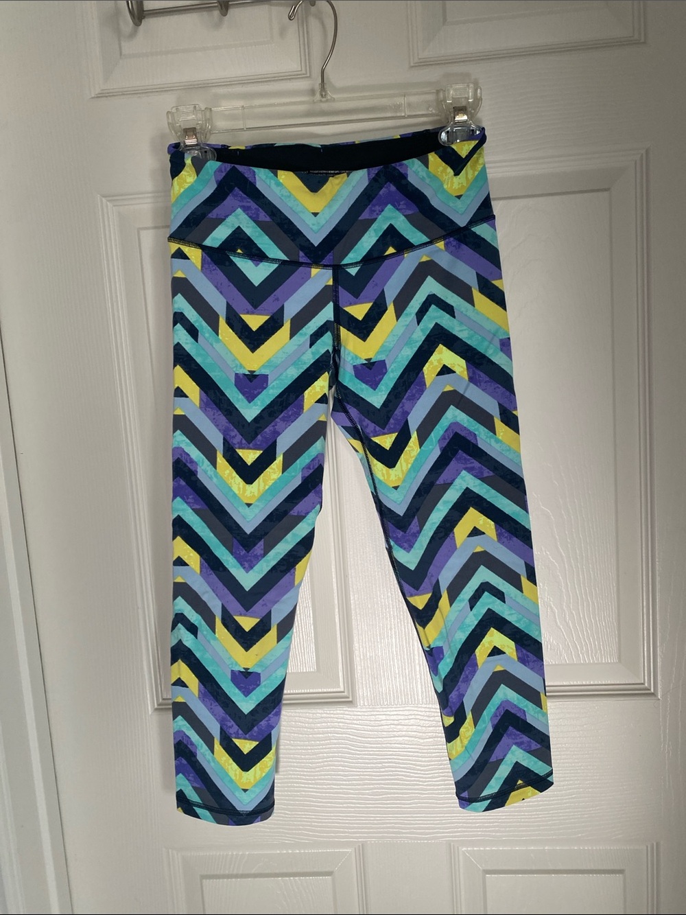 Victoria's Secret Chevron Print Leggings - Teal, Navy, Purple & Yellow